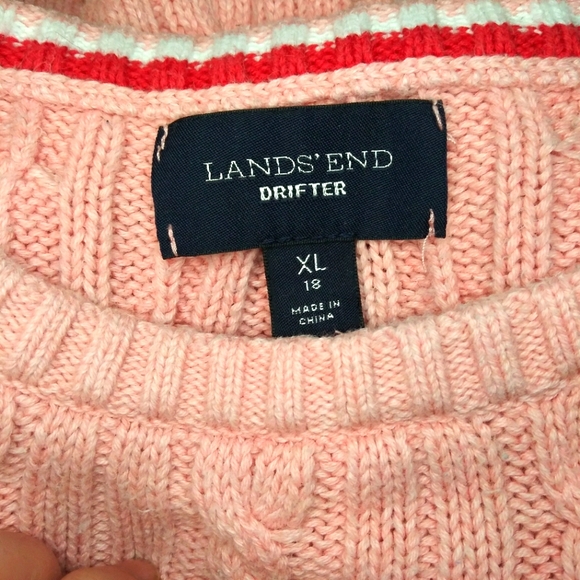Land's End Drifter Cable Crew Neck Sweater In Cameo Pink/Clay Bisque Heather - Picture 6 of 10